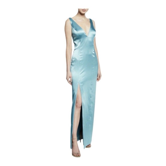 Aidan by Aidan Mattox Satin Aqua Blue Summer Gown Formal Maxi Slip Prom Dress - Picture 1 of 16